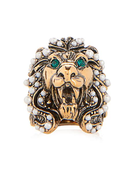 gucci diamond lion ring|gucci lion ring with pearl.